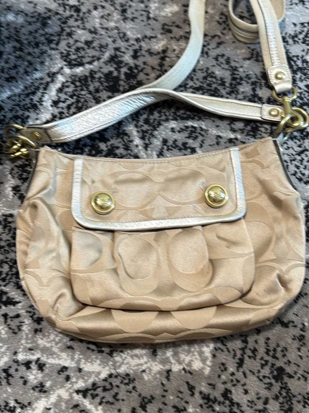 Coach Beige Signature Crossbody with Gold-Tone Accents